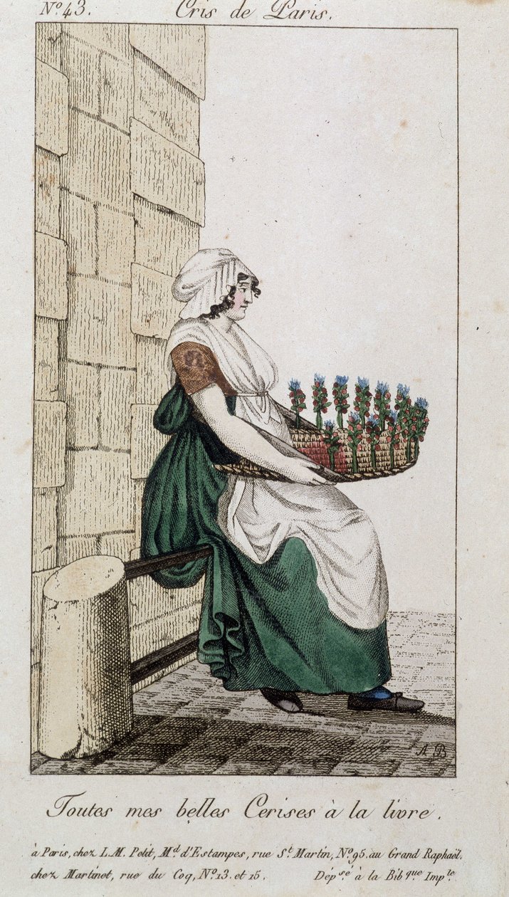 Kirsikoiden kauppias - "" Cris de Parisissa"", deb. 1800-luvulla tekijältä Unknown artist
