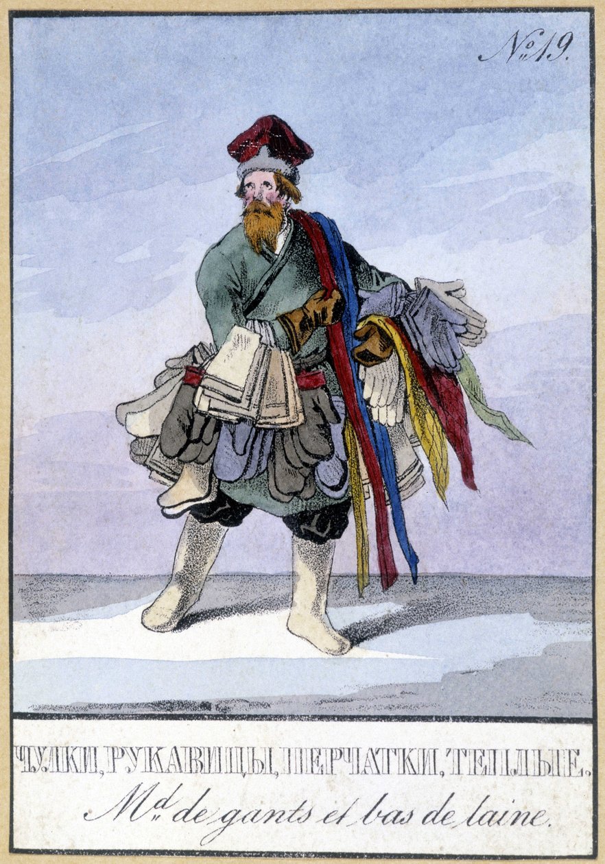 Käsineiden ja villasukkien kauppias 1800-luvulla. tekijältä Unknown artist