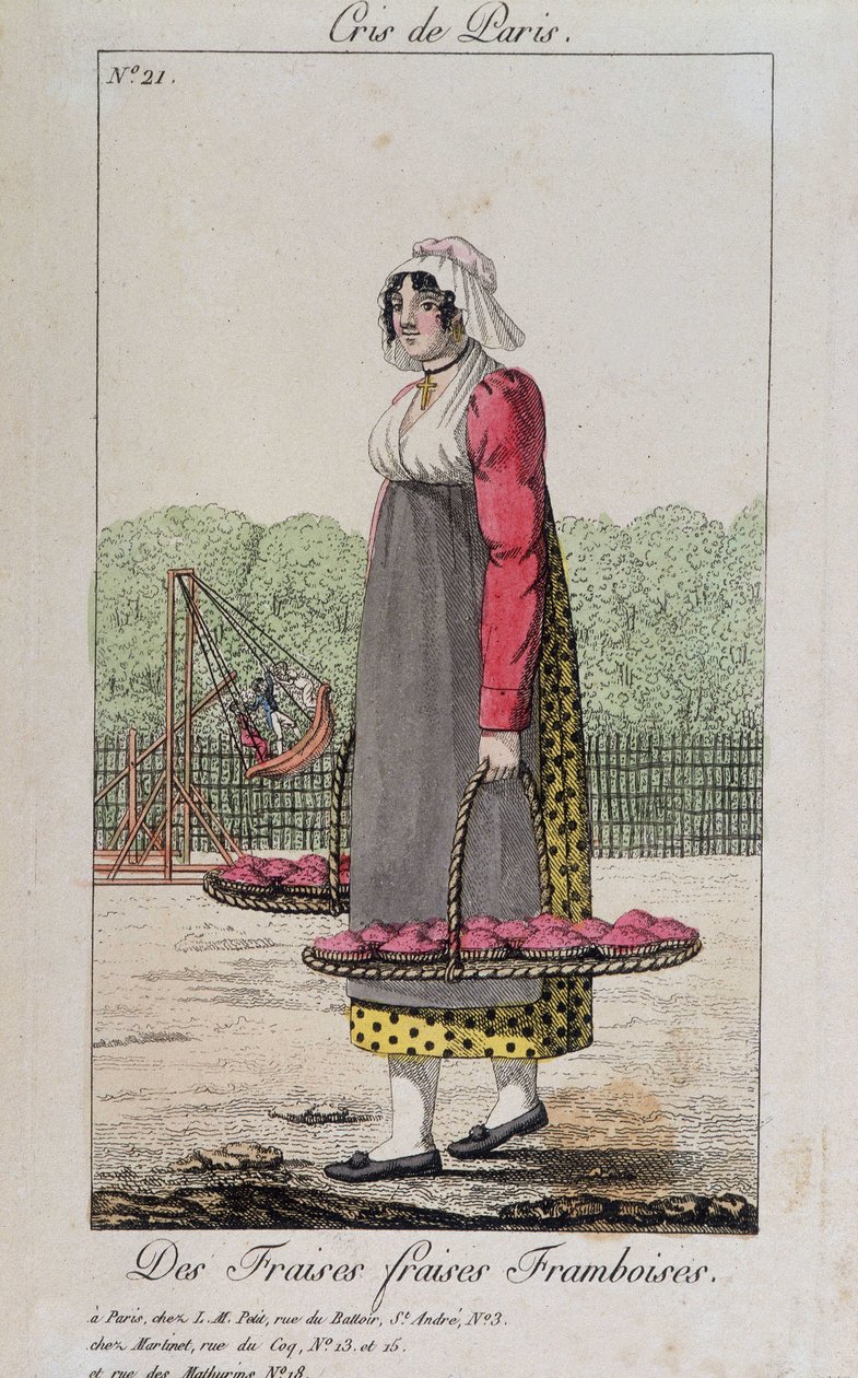Mansikoiden ja vadelmien kauppias - "" Cris de Paris "", deb. 1800-luvulla tekijältä Unknown artist