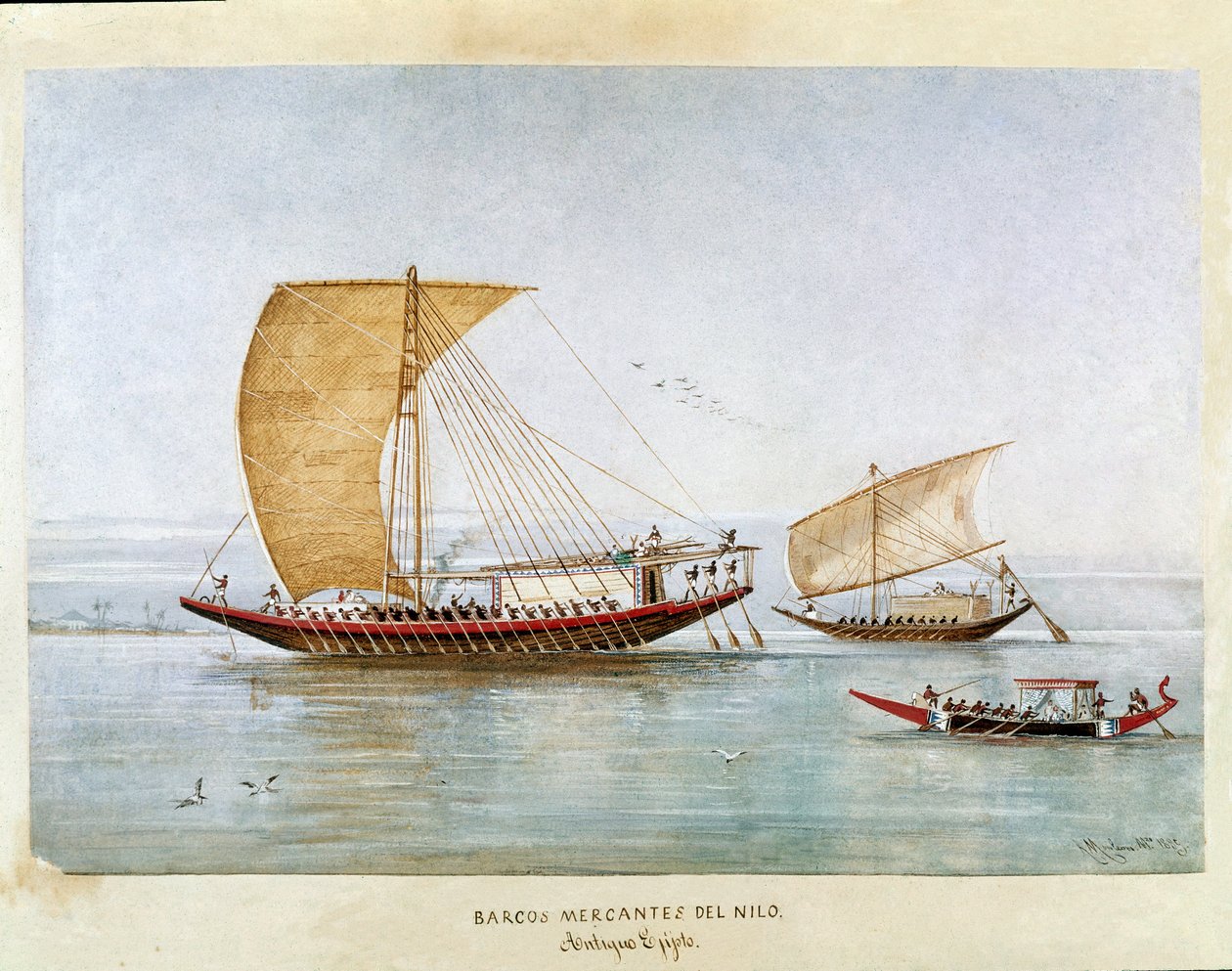 Kauppalaiva Niilillä muinaisessa Egyptissä (akvarelli tekijältä Unknown artist
