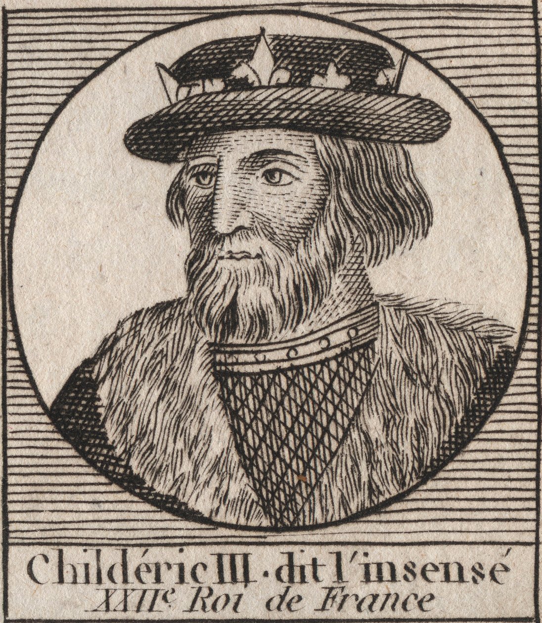 Merovingi-dynastia: Childeric III (714-755) frankkien kuninkaan muotokuva - CHILDERIC III (k. 754) frankkien kuningas, 741-751 ja viimeinen Merovingit - kaiverrus "" Instruction sur l