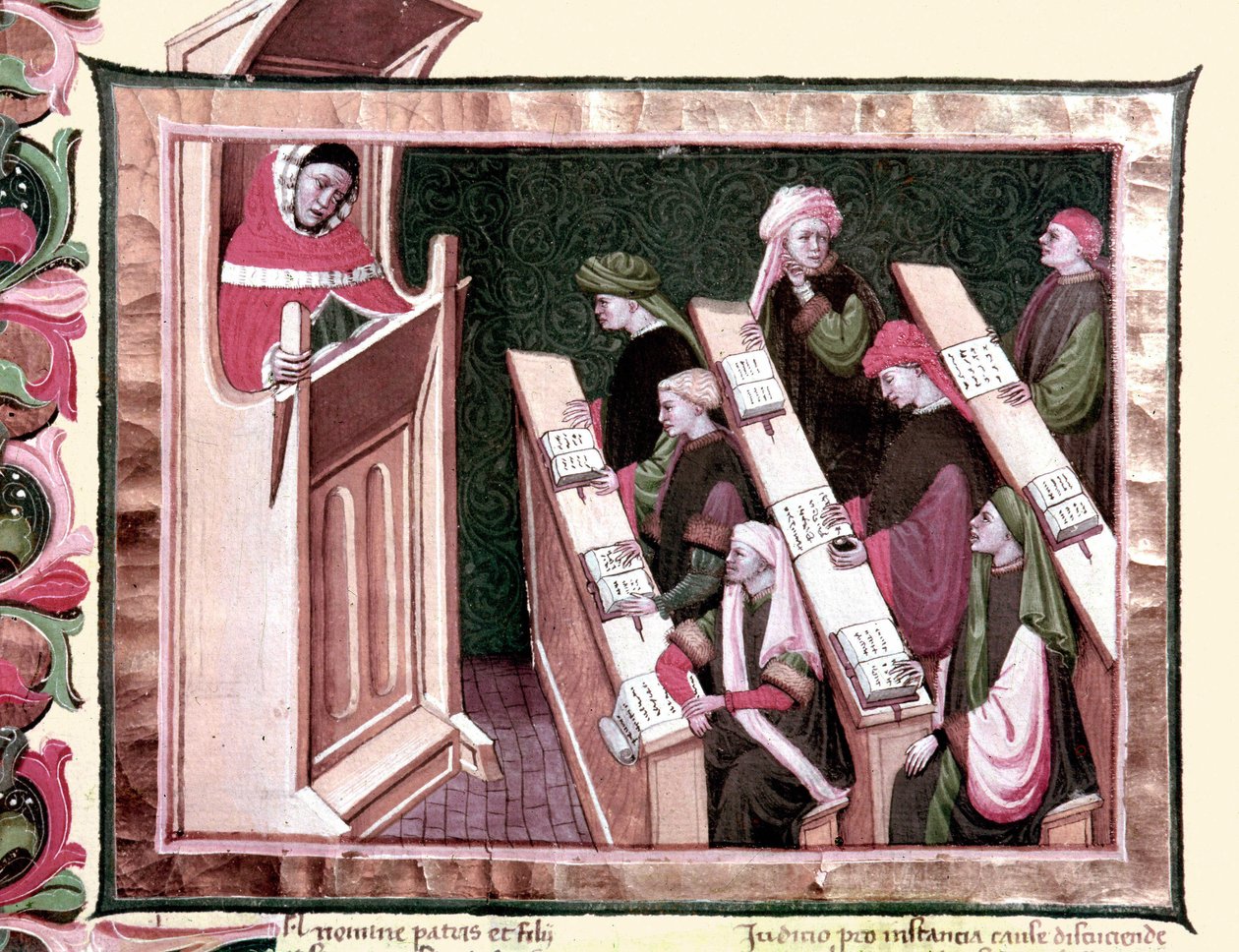 Keskiaika: Opetus yliopistossa. Käsikirjoitus 1400-luvun alusta. Biblioteca Nazionale Centrale de Firenze. tekijältä Unknown artist