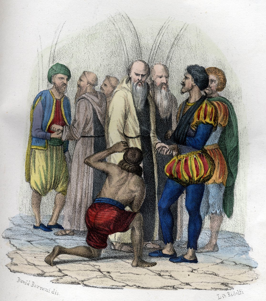 Miguel de Cervantes (1547-1616), espanjalainen kirjailija, vangittiin Algerissa vuonna 1575. Léon Galibertin "L