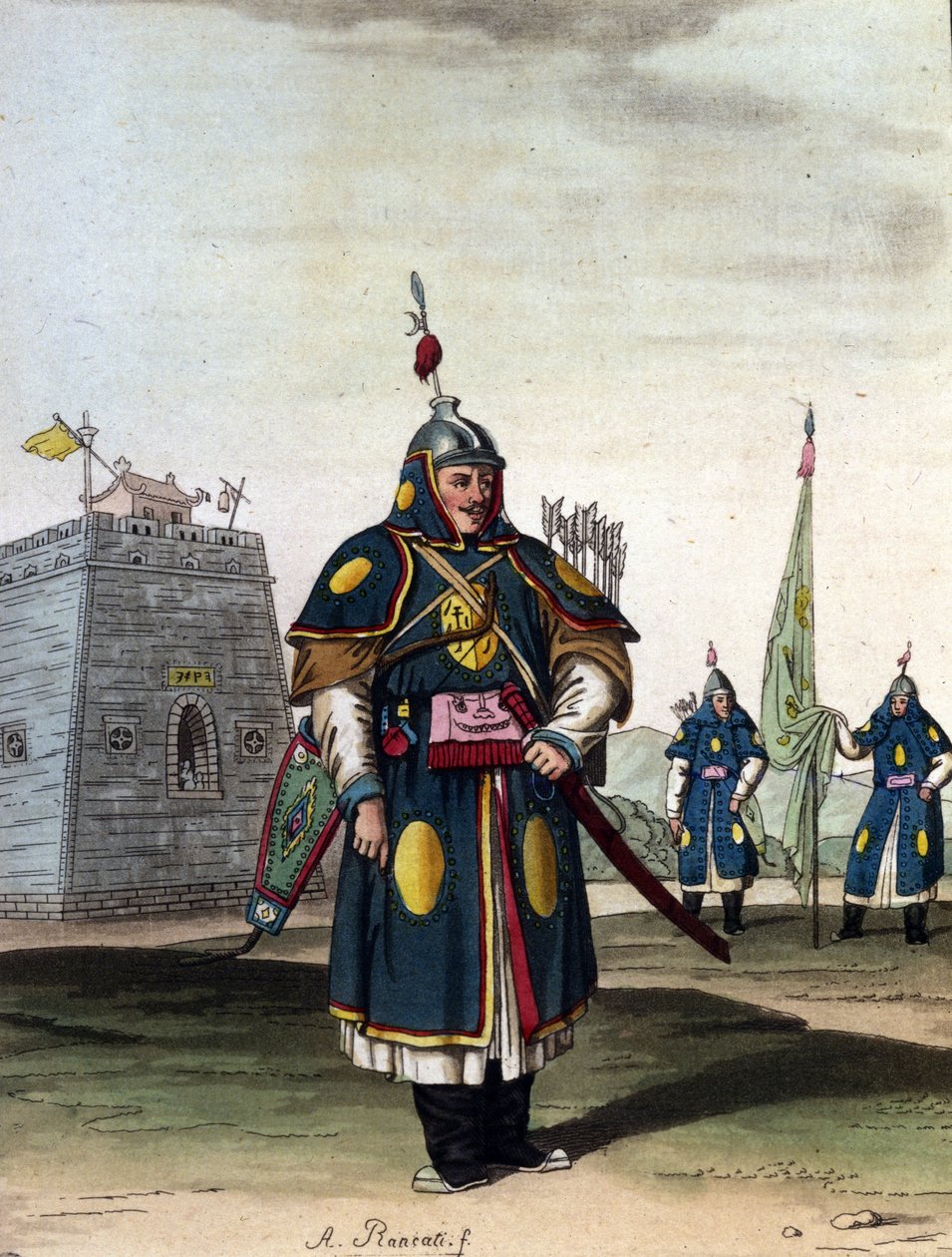 Military Chinese manchou - teoksessa "Le costume ancien et moderne", kirjoittanut J. Ferrario, toim. Milano tekijältä Unknown artist
