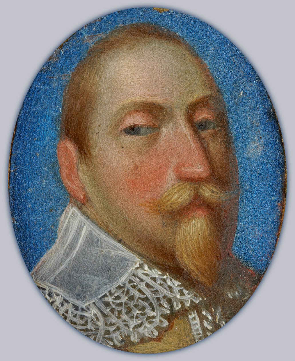 Kustaa II Aadolfin, Ruotsin kuninkaan miniatyyri, noin 1630 (öljy messingille). tekijältä Unknown artist
