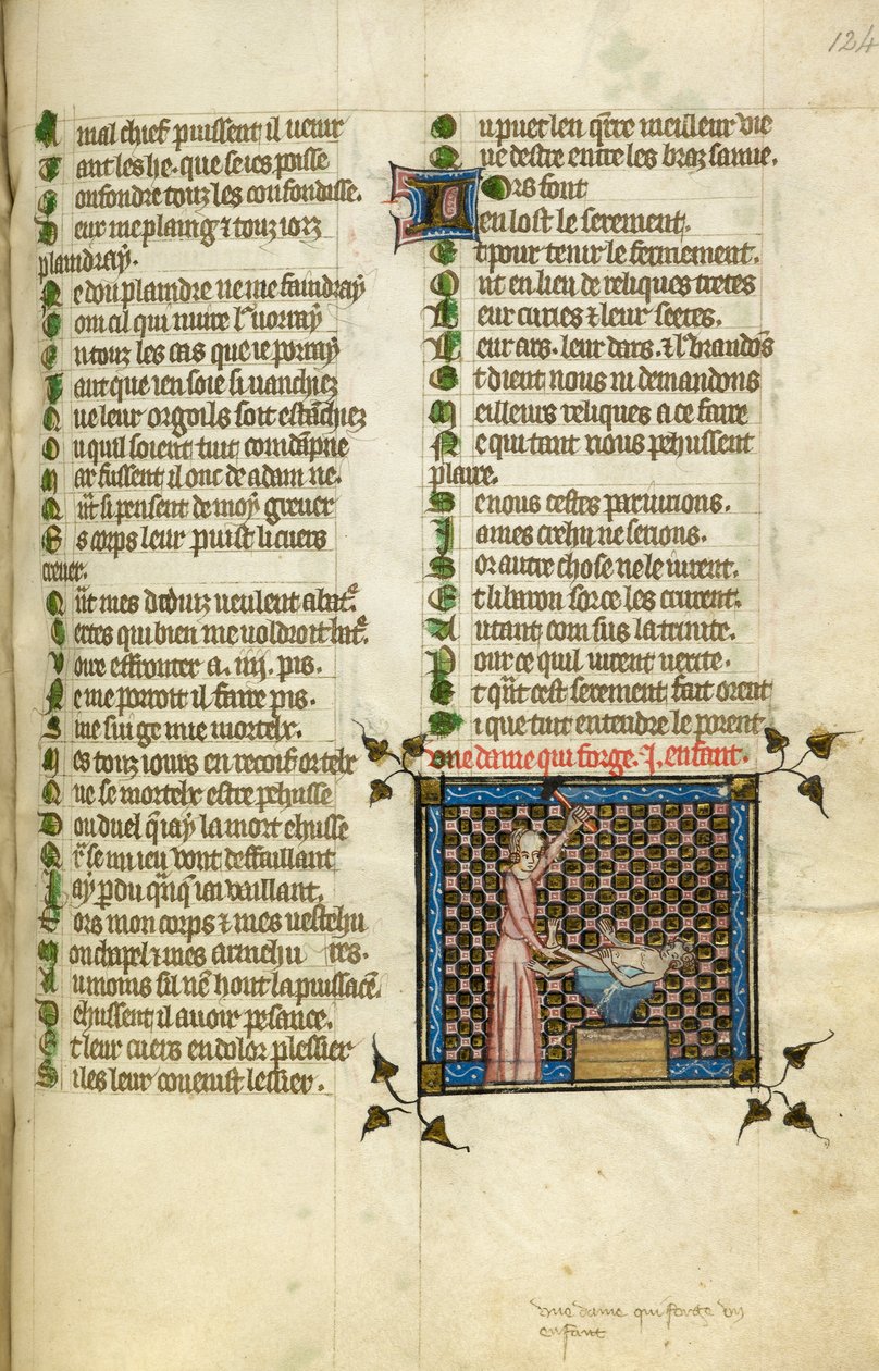Pienoiskuva, jossa luonto takoo vauvaa, elokuvasta "Le Roman de la Rose", n. 1380 (miniatyyri) tekijältä Unknown artist