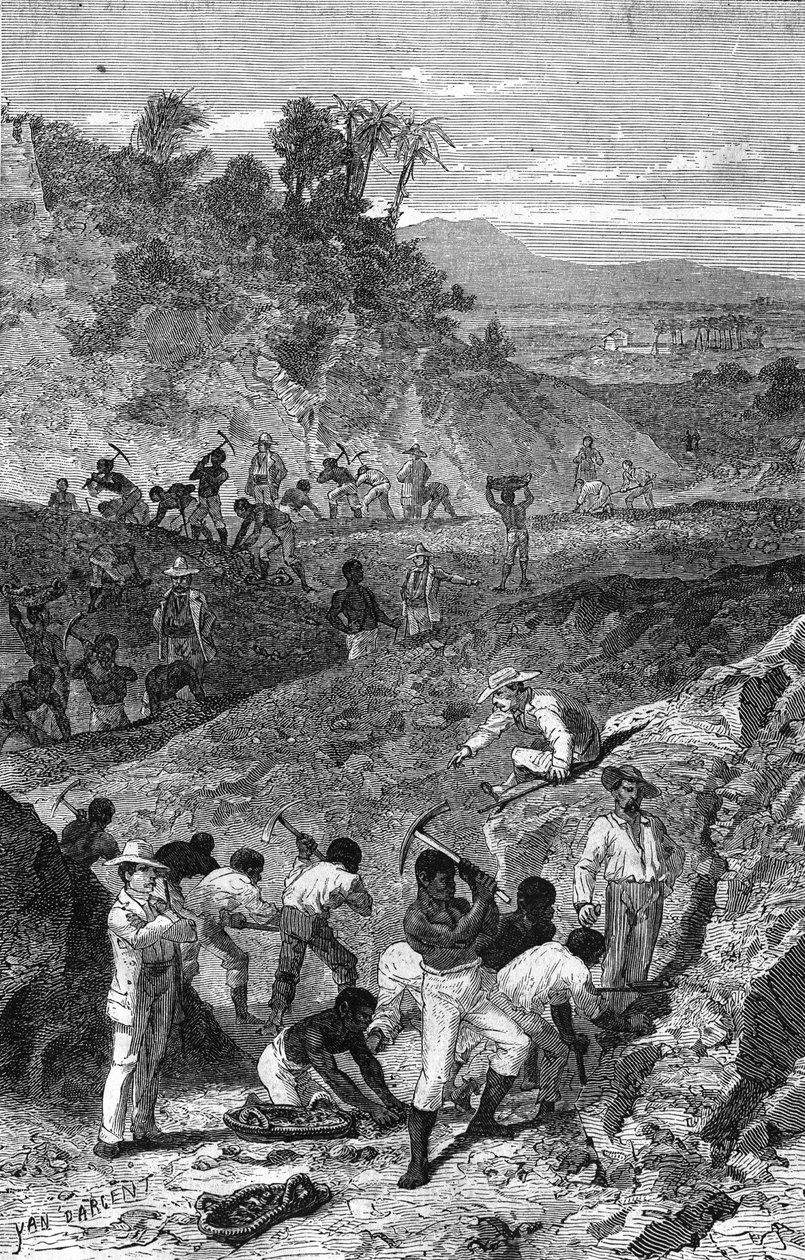 Timanttikaivoksen louhinta Afrikassa vuonna 1869. tekijältä Unknown artist