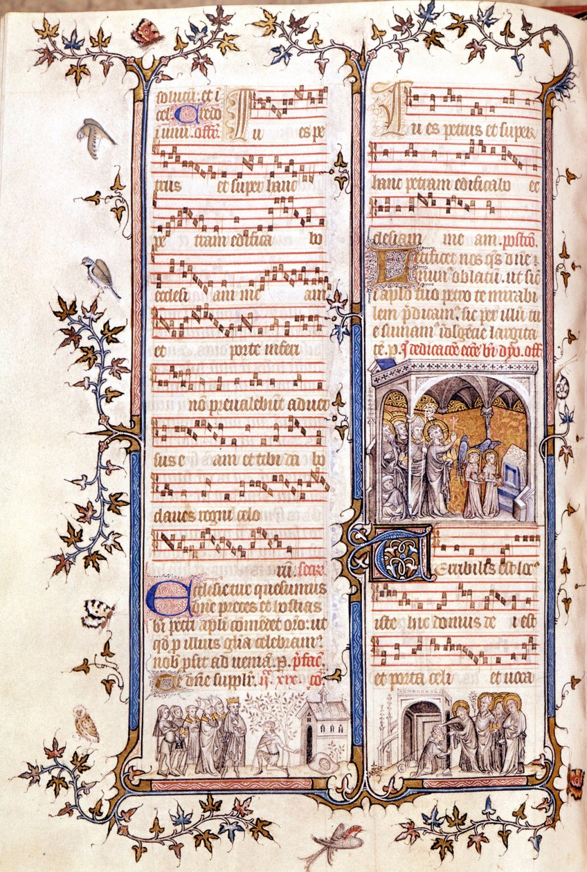 Missal of Saint Denis, noin 1350. Miniatyyri, joka kuvaa Clotairea (Clothaire) ja Dagobertia. tekijältä Unknown artist