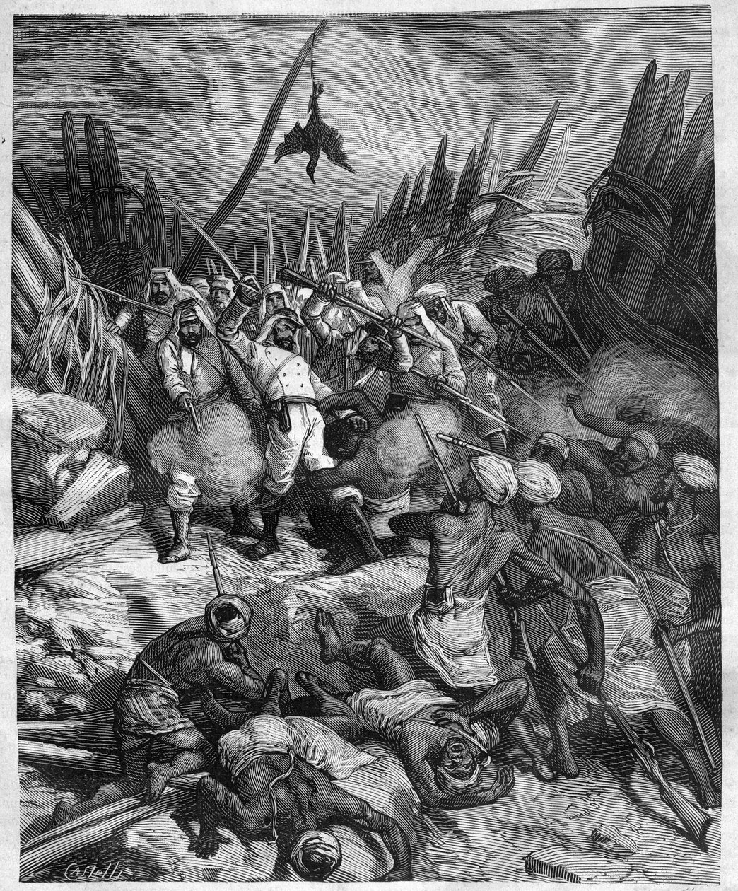 Gustave Borgnis Desbordesin (kenraali Borgnis-Desbordes) (1839-1900), Ranskan armeijan lähetystyö Senegaliin. Castellin kaiverrus "" Journal des voyages" -julkaisussa 1881 tekijältä Unknown artist
