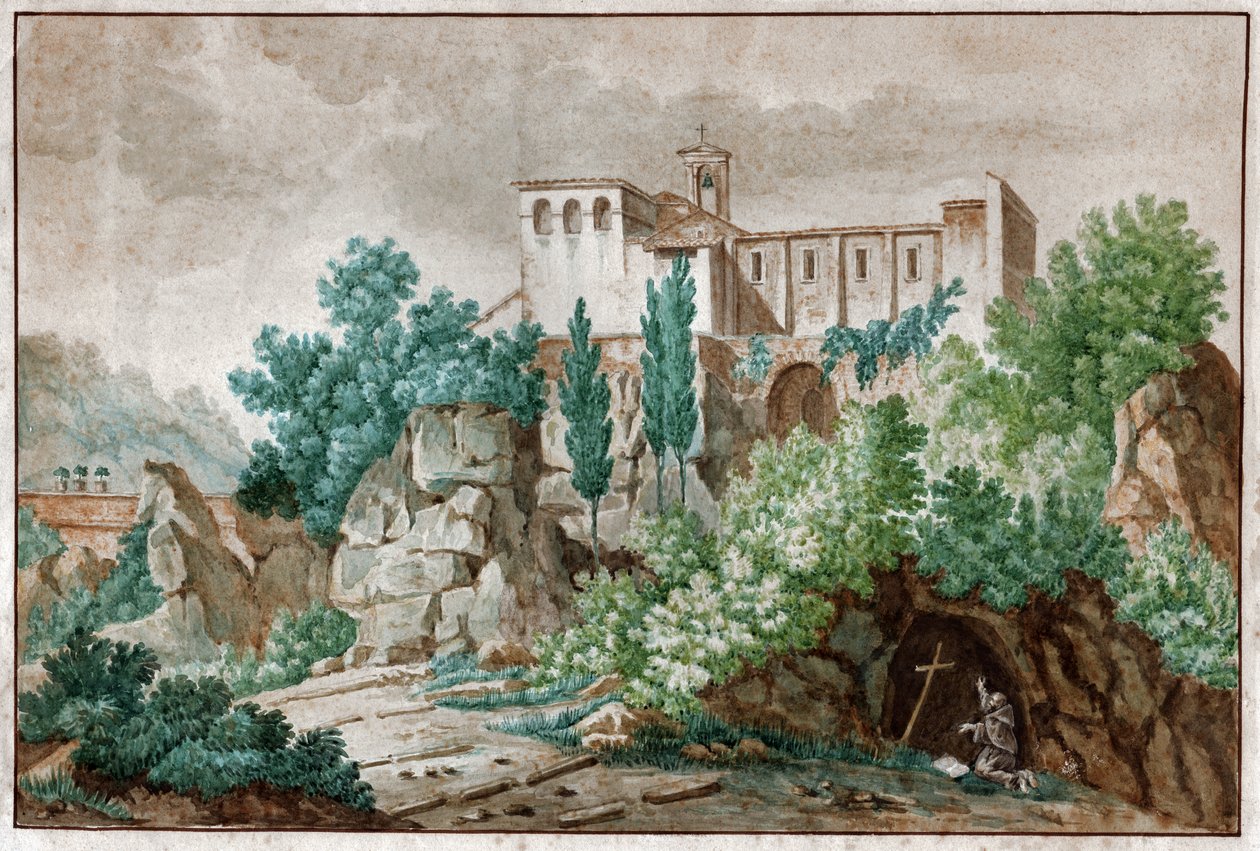 Luostari Italiassa. (akvarelli, noin 1850) tekijältä Unknown artist
