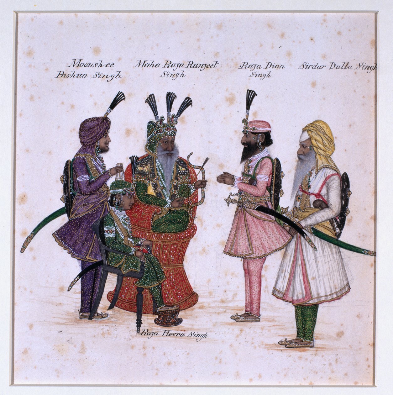 "Moonshee Bishun Singh, Maha Raja Ranjeet Singh, Raja Dian Singh, Sirdar Dulla Singh" tekijältä Unknown artist