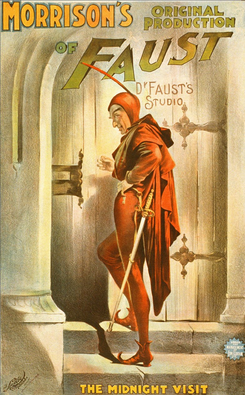 Morrisonin alkuperäinen tuotanto Faust: keskiyön vierailu - näytelmän juliste: kuva Faustin vierailusta tekijältä Unknown artist