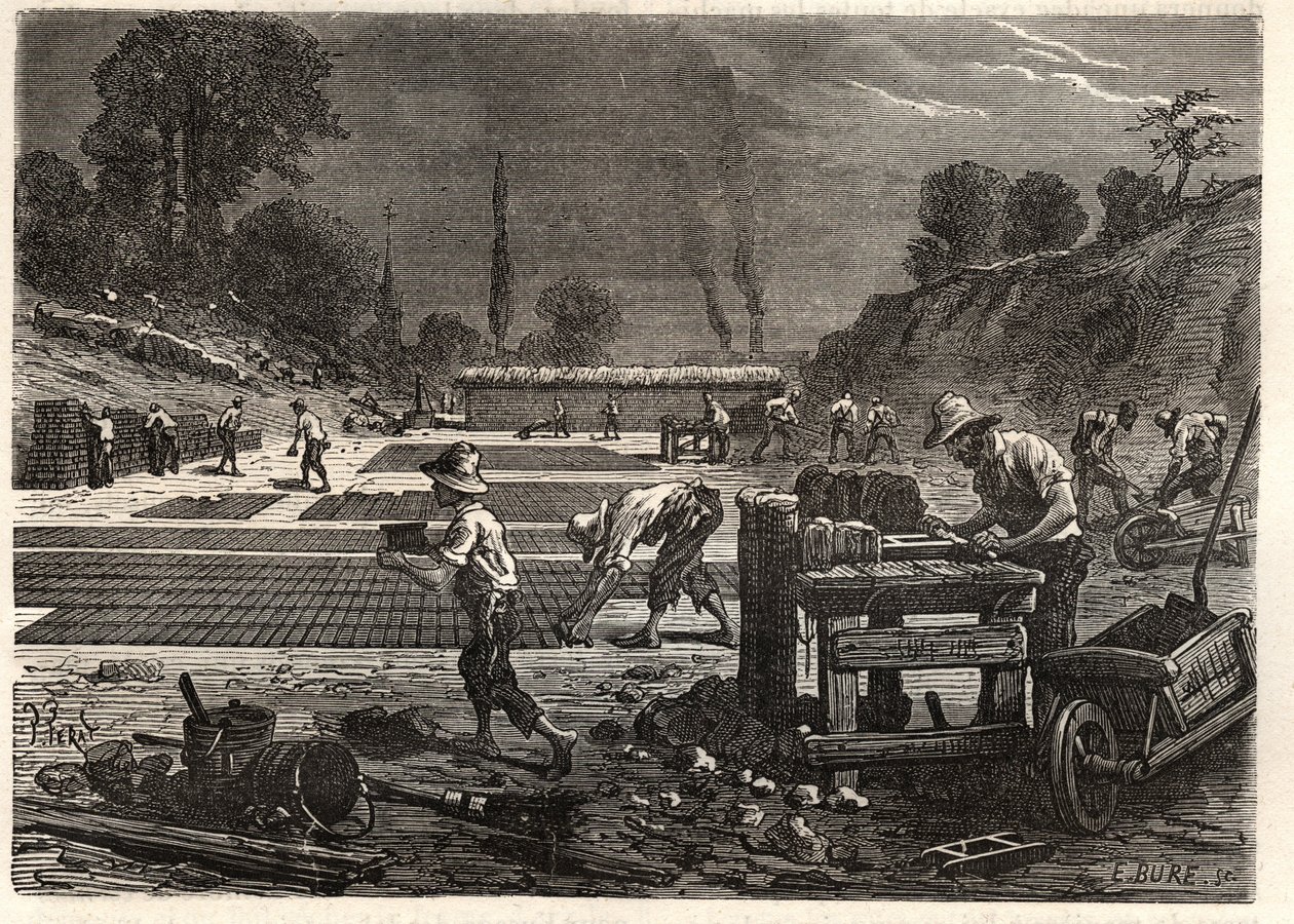 Moulage des bricques - Tiilien muovaus - kaiverrus Louis Figuierin teokseen "Les Merveilles de l