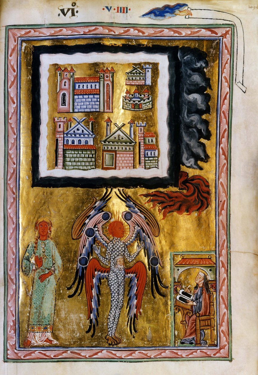Ms 1942 The Completion of the Cosmos, Hildegard of Bingenin visio teoksesta "Liber Divinorum Operum", n. 1220-1230 (guassi pergamentilla) tekijältä Unknown artist