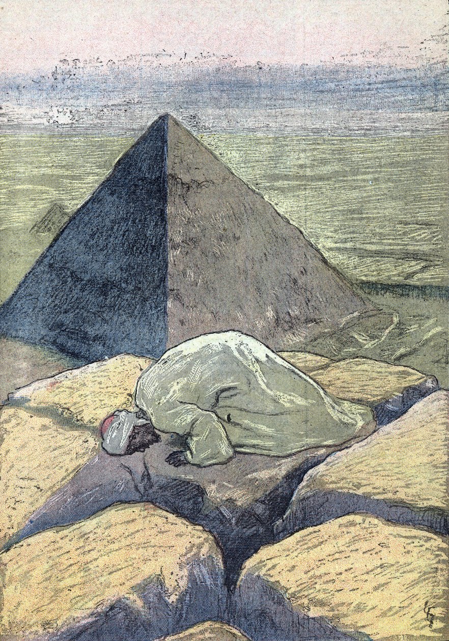 Muslimi rukoilee Egyptissä Kuvitus "The Pelerin" -lehdestä 6/05/1934 Yksityiskokoelma tekijältä Unknown Artist