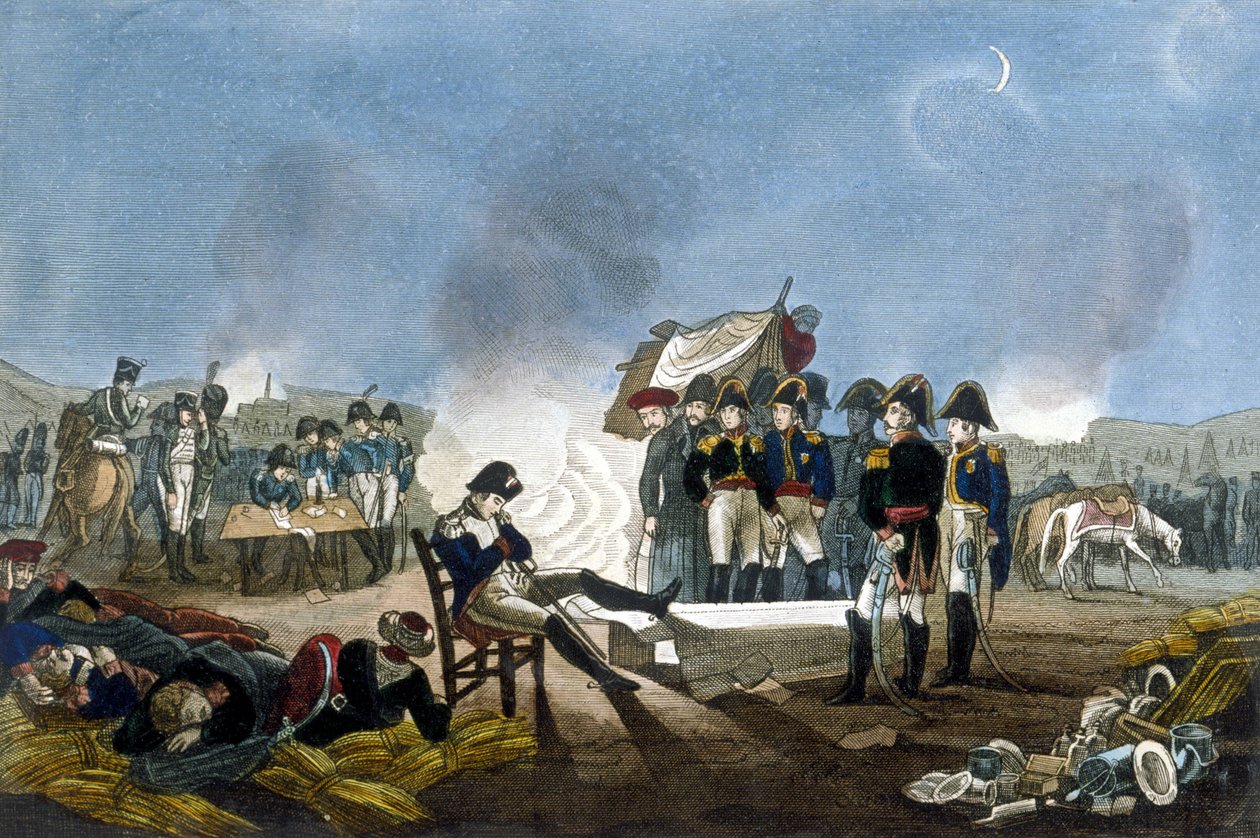 Napoleon I Bonaparte nukkumassa bivouacissa Austerlitzin taistelun aattona 1. joulukuuta 1805. tekijältä Unknown artist