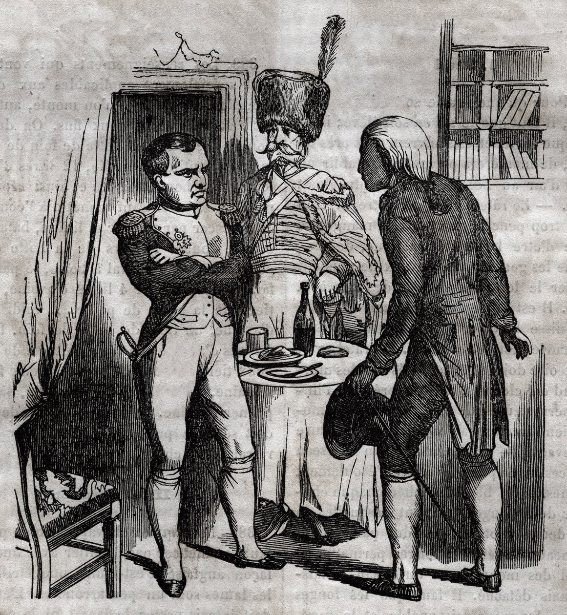 Napoleon I Jean Nicolas Corvisartin (1755-1821) lääkärin englanninkielisen kaiverruksen läsnäollessa "La Sante Universelle - Guide Medical des Families" 1852 tekijältä Unknown artist