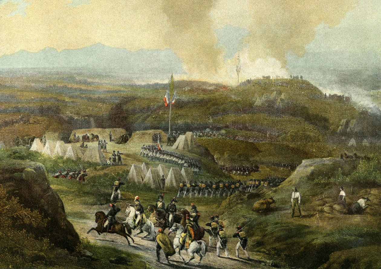 Napoleonin kampanja 1793: Camp de Peyrestortes, Armee des Pyrenees Orientales aloitti uudelleen 18. syyskuuta 1793. Kaiverrus 1868 tekijältä Unknown artist