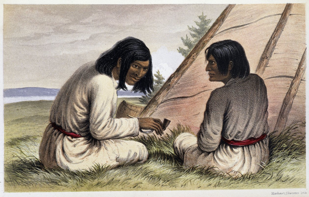 Nasquapee-intiaanit: "" Otelne, kieli; Arkaskhe, nuoli"" - teoksessa "" Labradorin niemimaan tutkimus"", kirjoittanut Hind, Henri Youle tekijältä Unknown artist