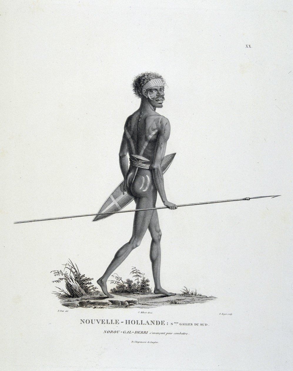 New Hollandin Uuden Etelä-Walesin syntyperäinen North-Gal-Derri etenee taistelemaan - herra Lesueur ja Peer "" Löytöjen matkalla eteläisiin maihin"" tekijältä Unknown artist