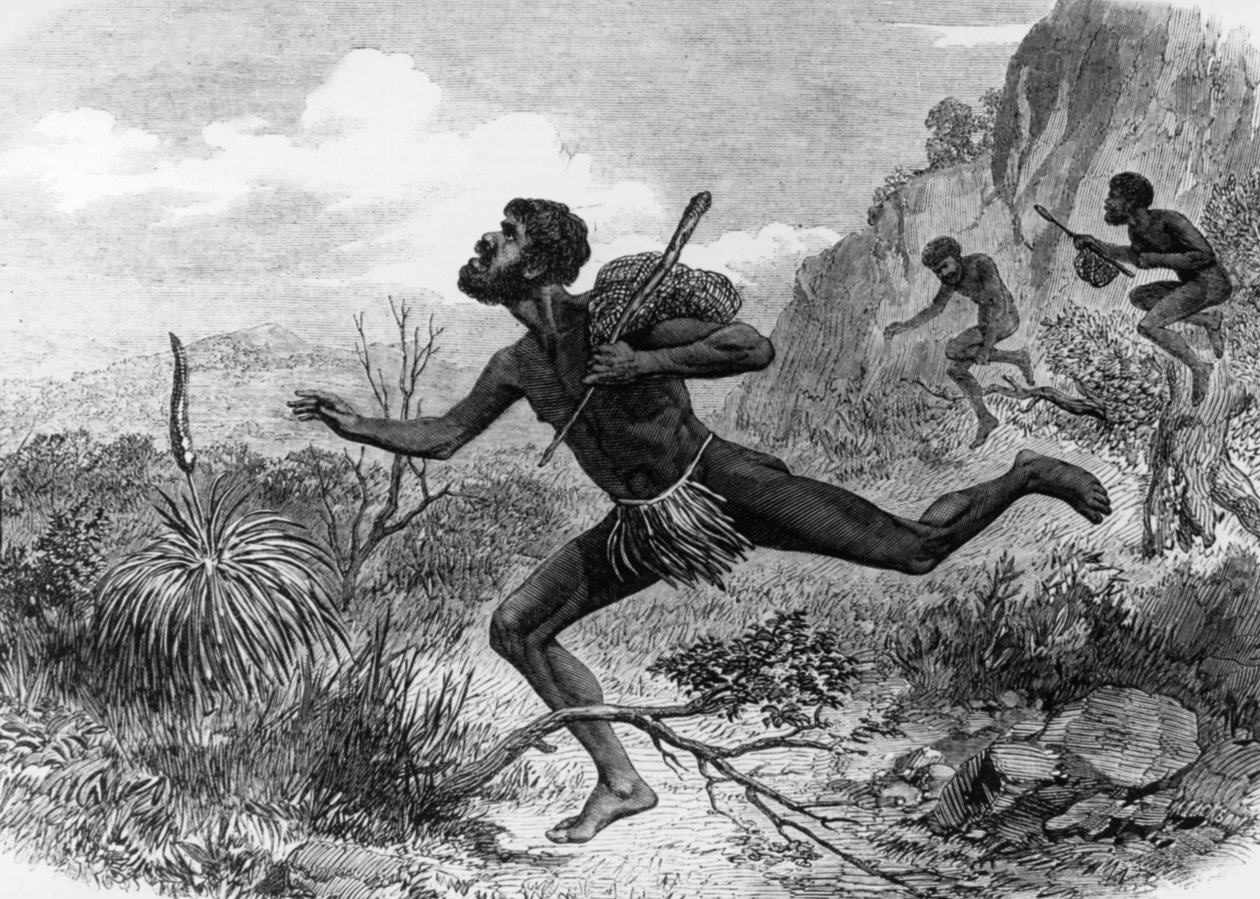 Alkuperäiset (aboriginaalit) Australiasta mehiläismetsästyksen aikana 1863, kaiverrus tekijältä Unknown artist