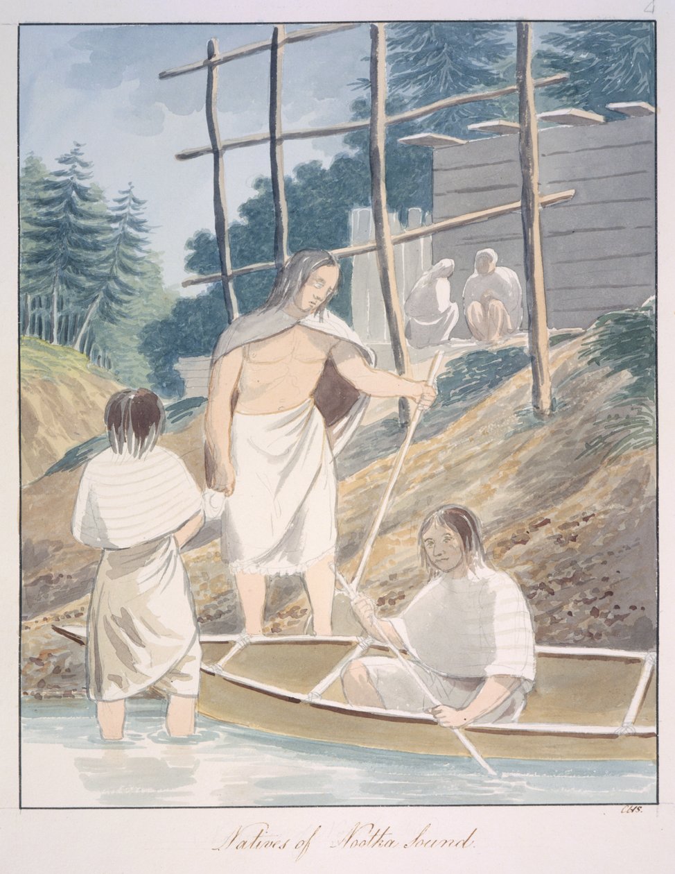 Natives of Nootka Sound, n.1843-50 (akvarelli) tekijältä Unknown artist