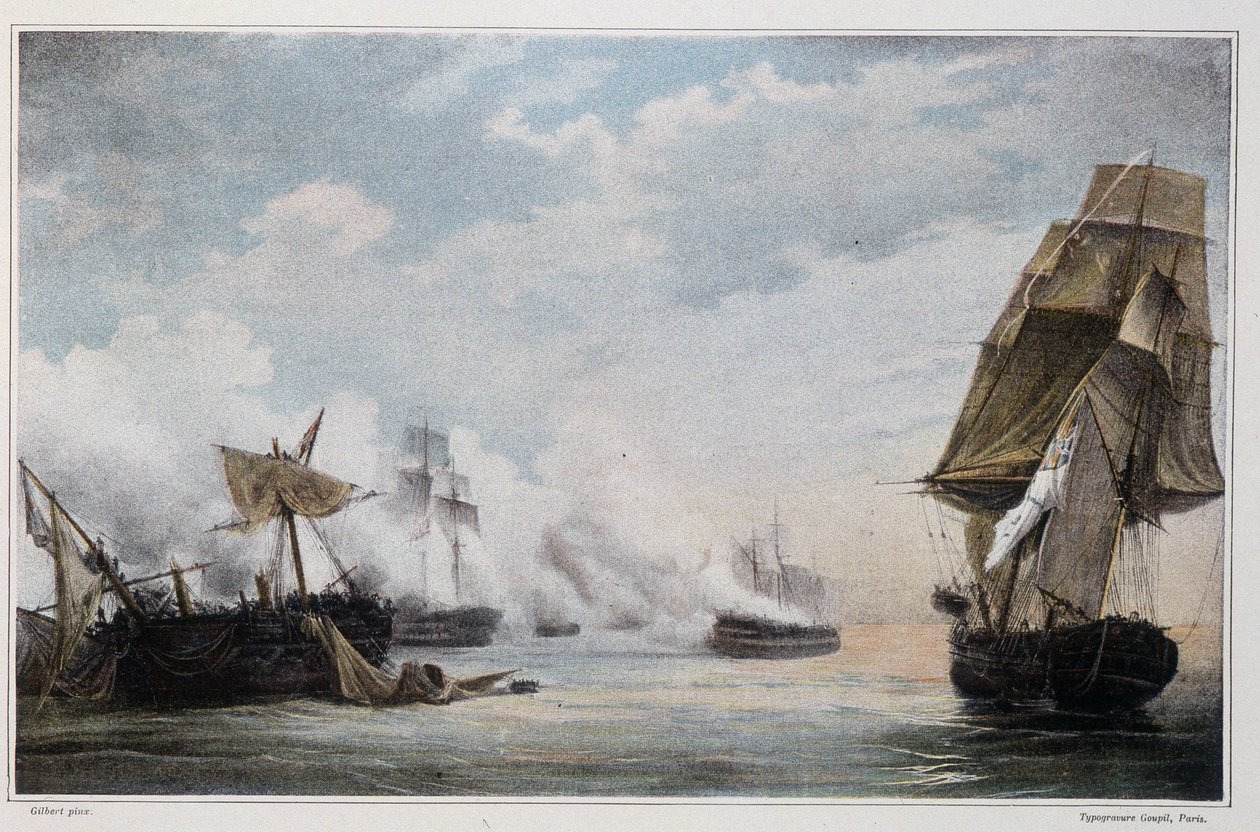 Meritaistelu ranskalaisen laivan "Formidable" ja englantilaisten alusten "Cesar", "Spencer", "Venerable" ja fregatin "Thames" välillä ennen Cadizia 13. heinäkuuta tekijältä Unknown artist
