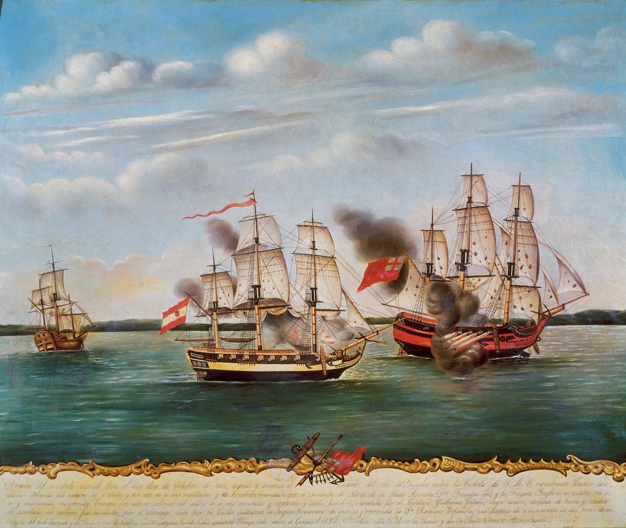 Guayaquilin (Ecuador) meritaistelu Espanjan ja Englannin välillä 2. lokakuuta tekijältä Unknown artist