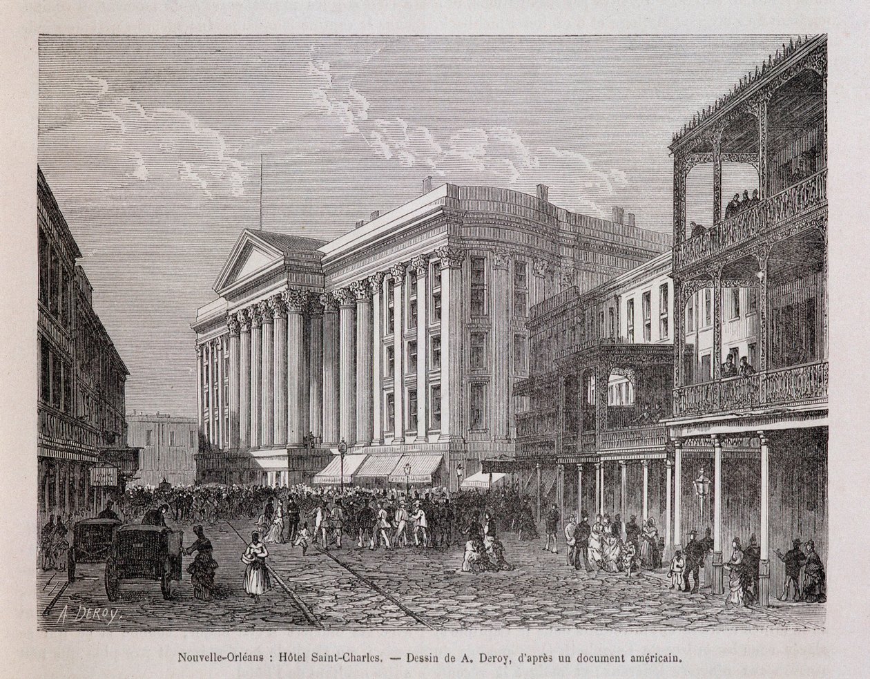 New Orleans (New Orleans): Hotel Saint-Charles (Saint Charles) - elokuvassa "Le tour du monde", 2. lukukausi 1876 tekijältä Unknown artist