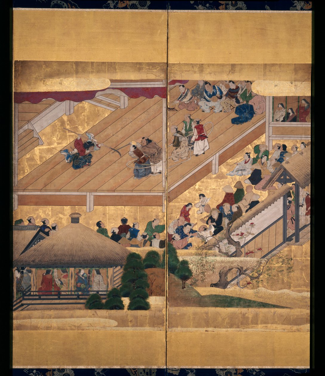 Noh Play: Funa Benkei (muste, värit ja kulta paperille, kuuden paneelin näyttö) tekijältä Unknown artist