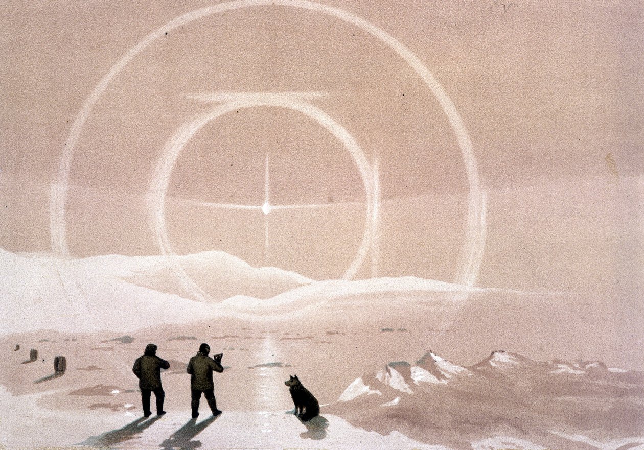 Northern Lights - elokuvassa "Naarameren rannat, arktinen tutkimusretki", kirjoittaja Dr. Edward Moos, Marcus Nard & Co, Lontoo tekijältä Unknown artist