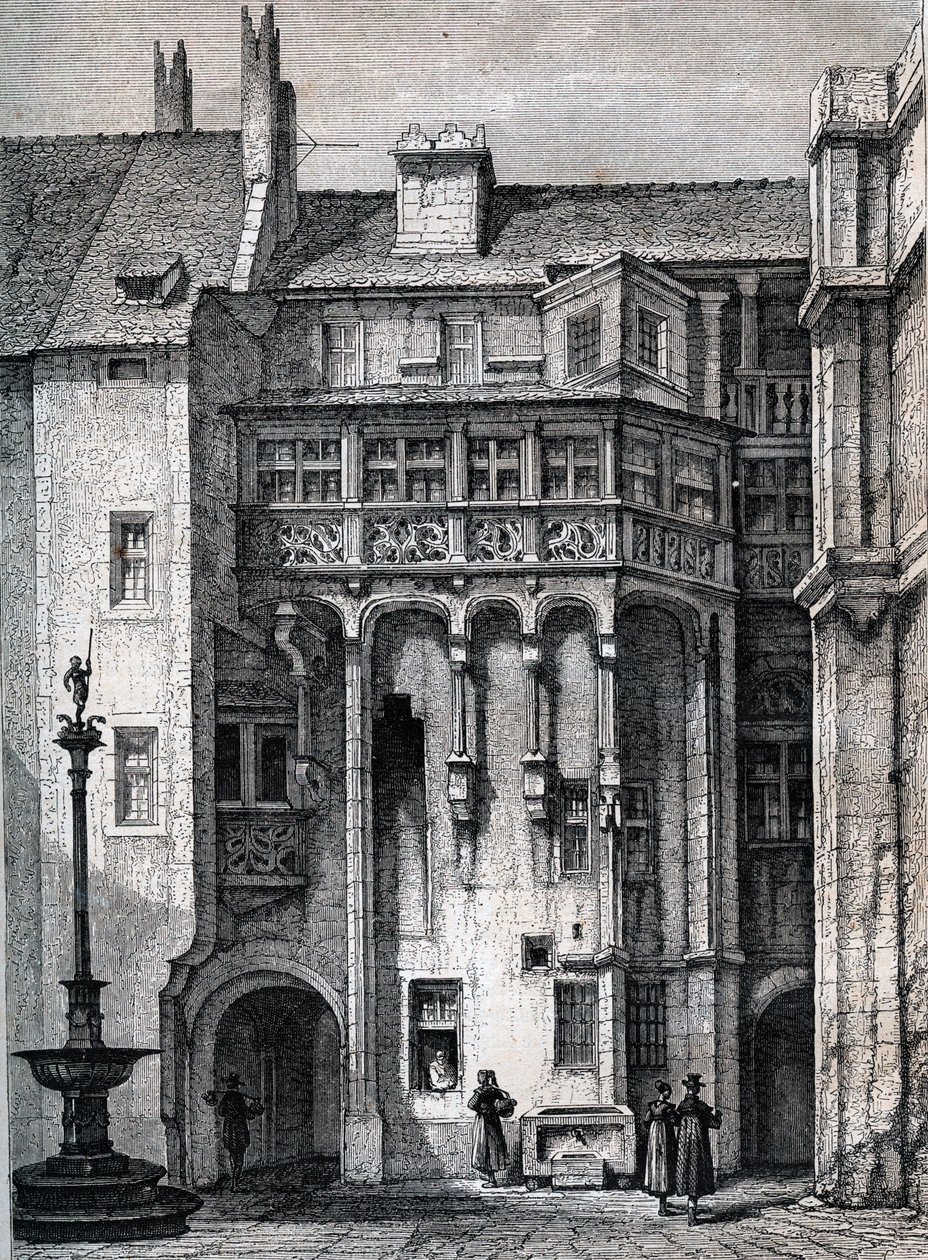 Nurnberger Rathaus - Nürnbergin kaupungintalon piha - kaiverrus noin 1867 tekijältä Unknown artist