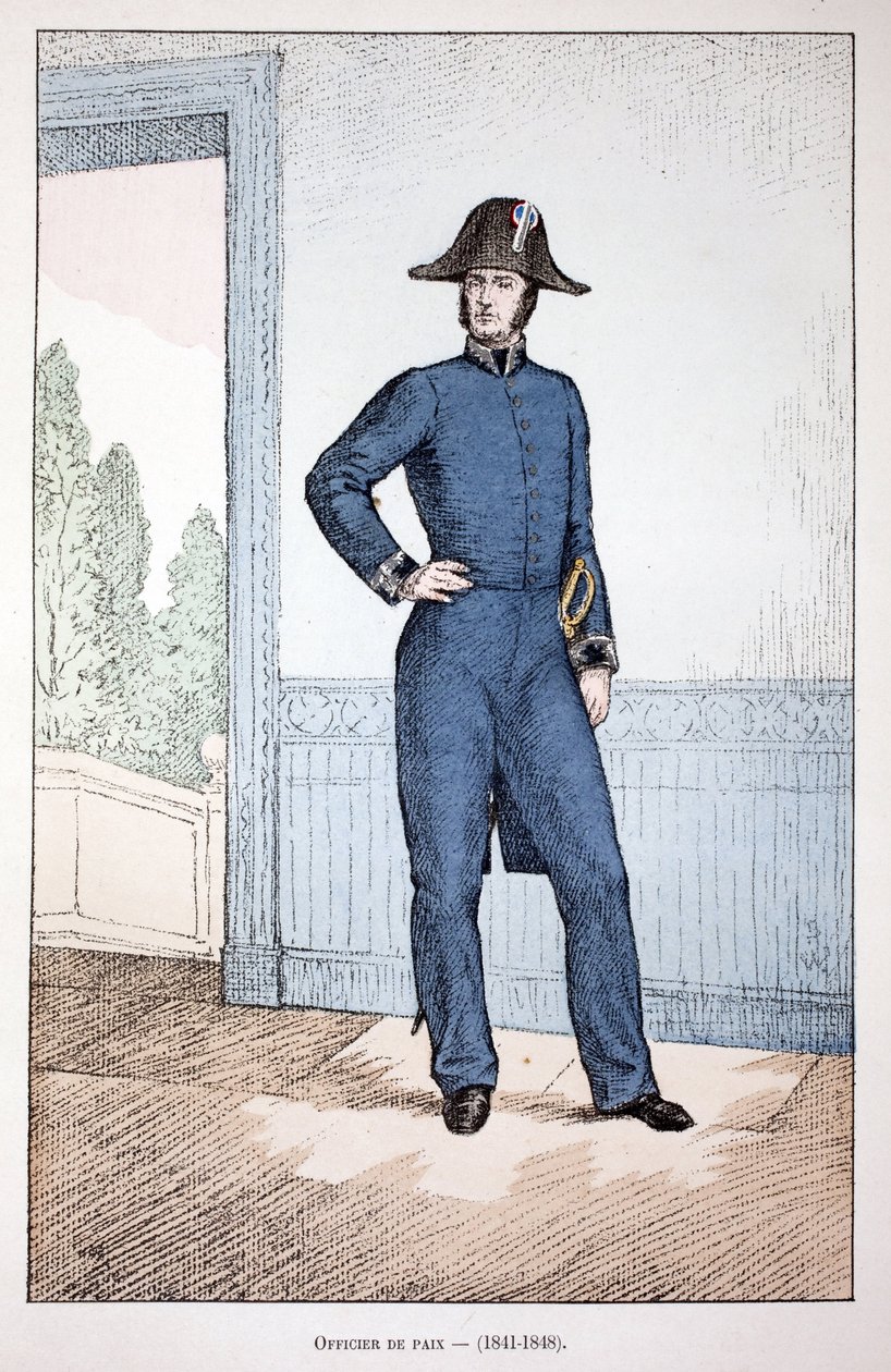 Rauhanupseeri (1841-1848). Etsaus väreillä, havainnollistava "" Rauhanturvaajien joukkojen historia"" -kirja, joka on julkaistu Louis Lepinen (1846-1933) Seinen poliisin prefektin suojeluksessa, Alfred Rey (1864-?) ja Louis Feron (1862). - tekijältä Unknown artist