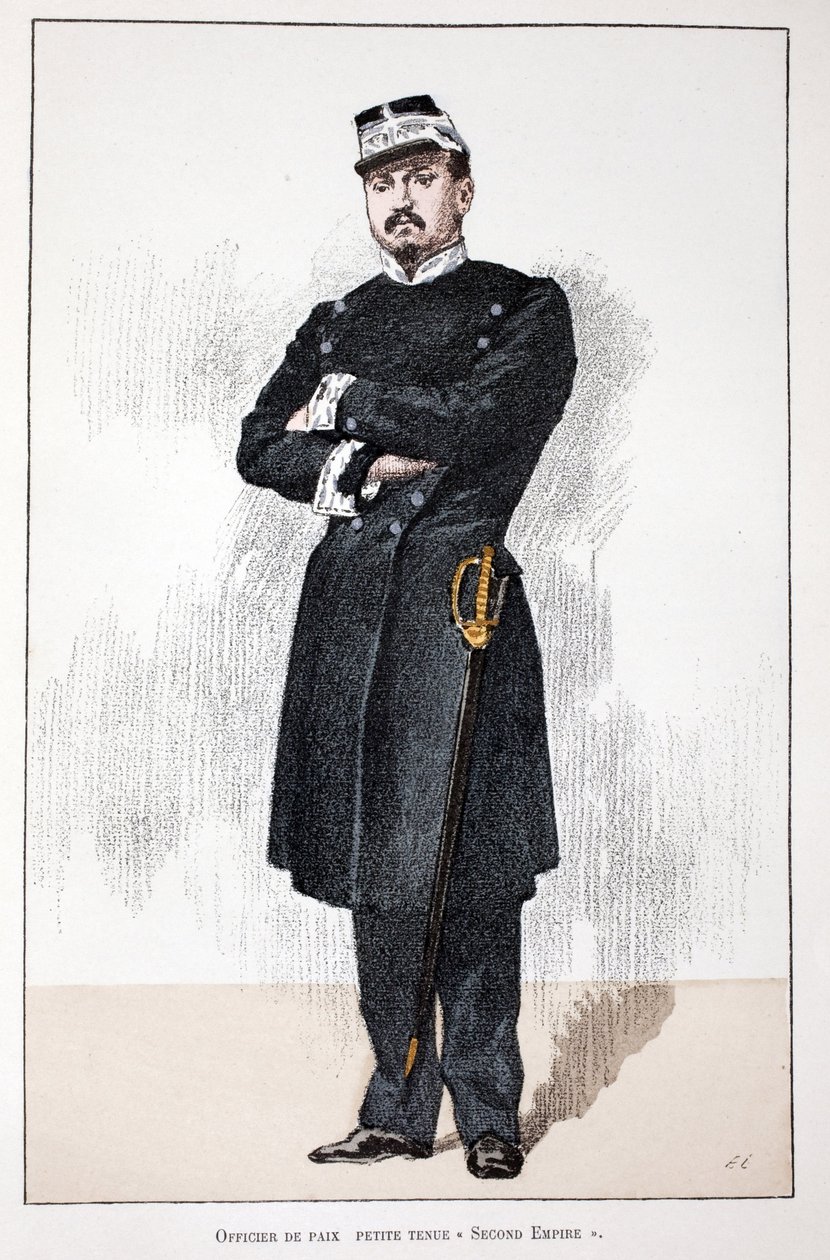 Rauhanupseeri, Small Second Empire -mekko (1852-1870). Etsaus väreillä, havainnollistamiseen "" History of the Corps of Peacekeepers""" -kirja, jonka on julkaissut Louis Lepinen (1846-1933) Seinen poliisin prefekti, Alfred Rey (186). tekijältä Unknown artist