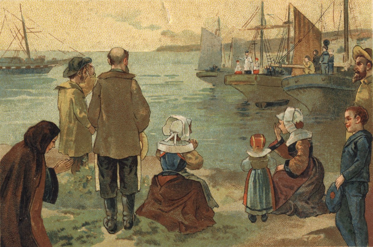 Bretagnen alueella juhlittu vanha tapa: Terre Neuvasin siunaus. 1800-luvun lopun kromolitografia. tekijältä Unknown artist