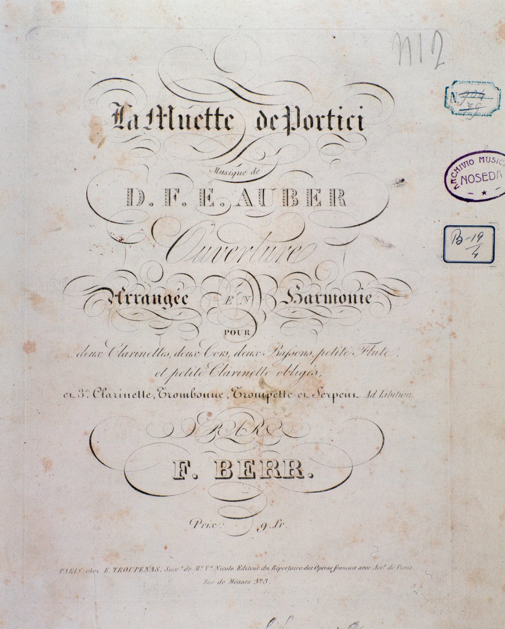 D. F. Auberin oopperan La muette de Portici avaus tekijältä Unknown artist