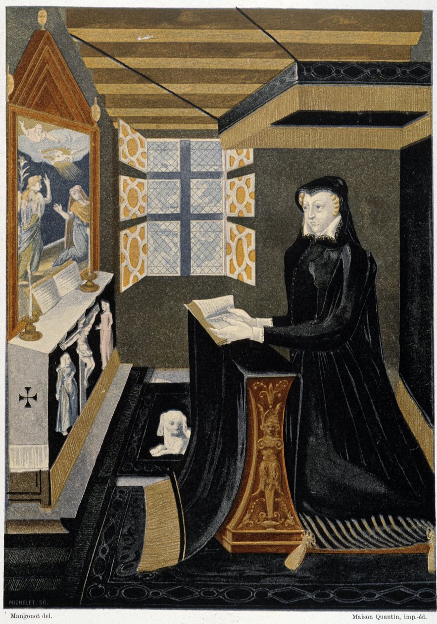 Kuningatar Katariina de Medicin oratorio (Caterina de Medici) (Kuningatar rukouksessa) - perustuu 1500-luvun emaliin, Clunyn museo tekijältä Unknown artist