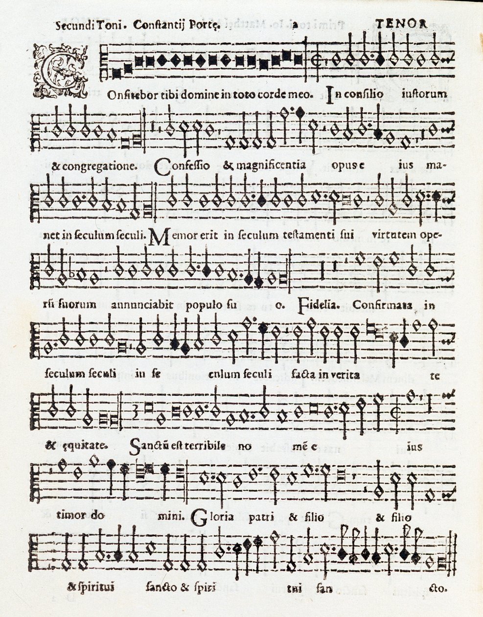 Costanzo Portan Palestrinalle omistetun Praise the Lord -psalmin nuottisivu tekijältä Unknown artist