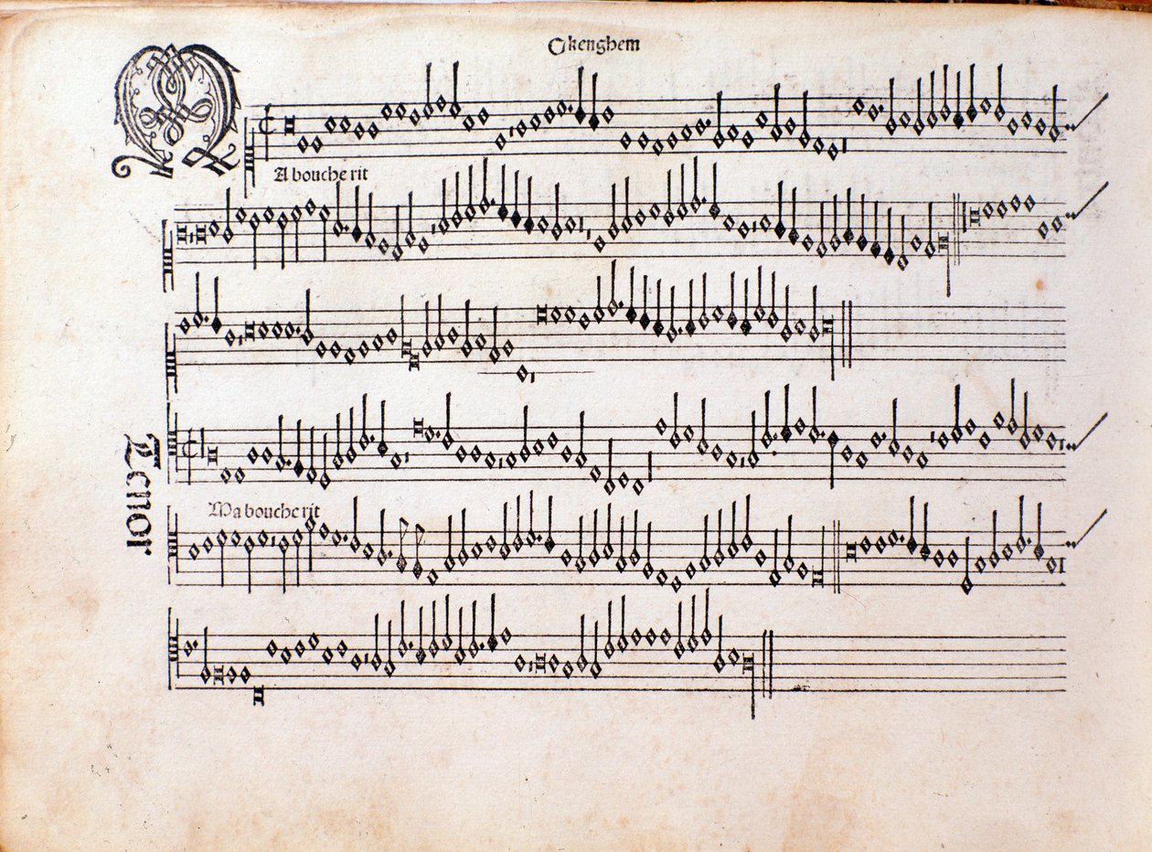 Sivu: Ottaviano Petruccin musiikillinen partituuri Harmonice Musices Odhecaton (1501) tekijältä Unknown artist