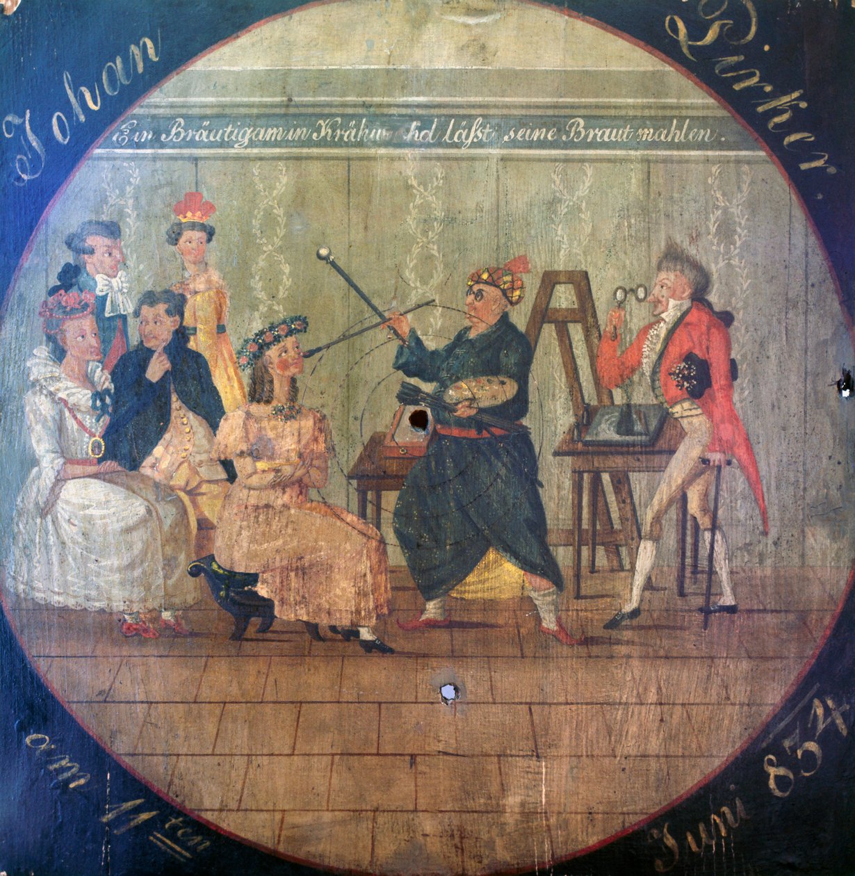 Maalari mallien kanssa (maalattu kohde) tekijältä Unknown artist
