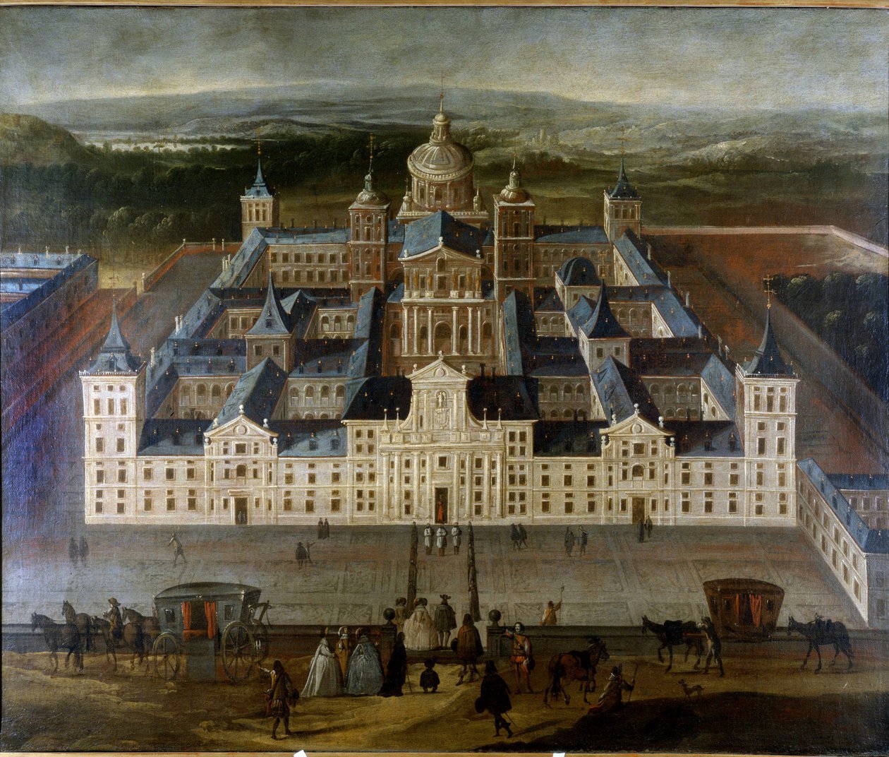 Maalaus, joka kuvaa Escorialin tai Escorialin palatsia Espanjassa. sd. 1600-luku. Museo del Castello. Milano tekijältä Unknown artist