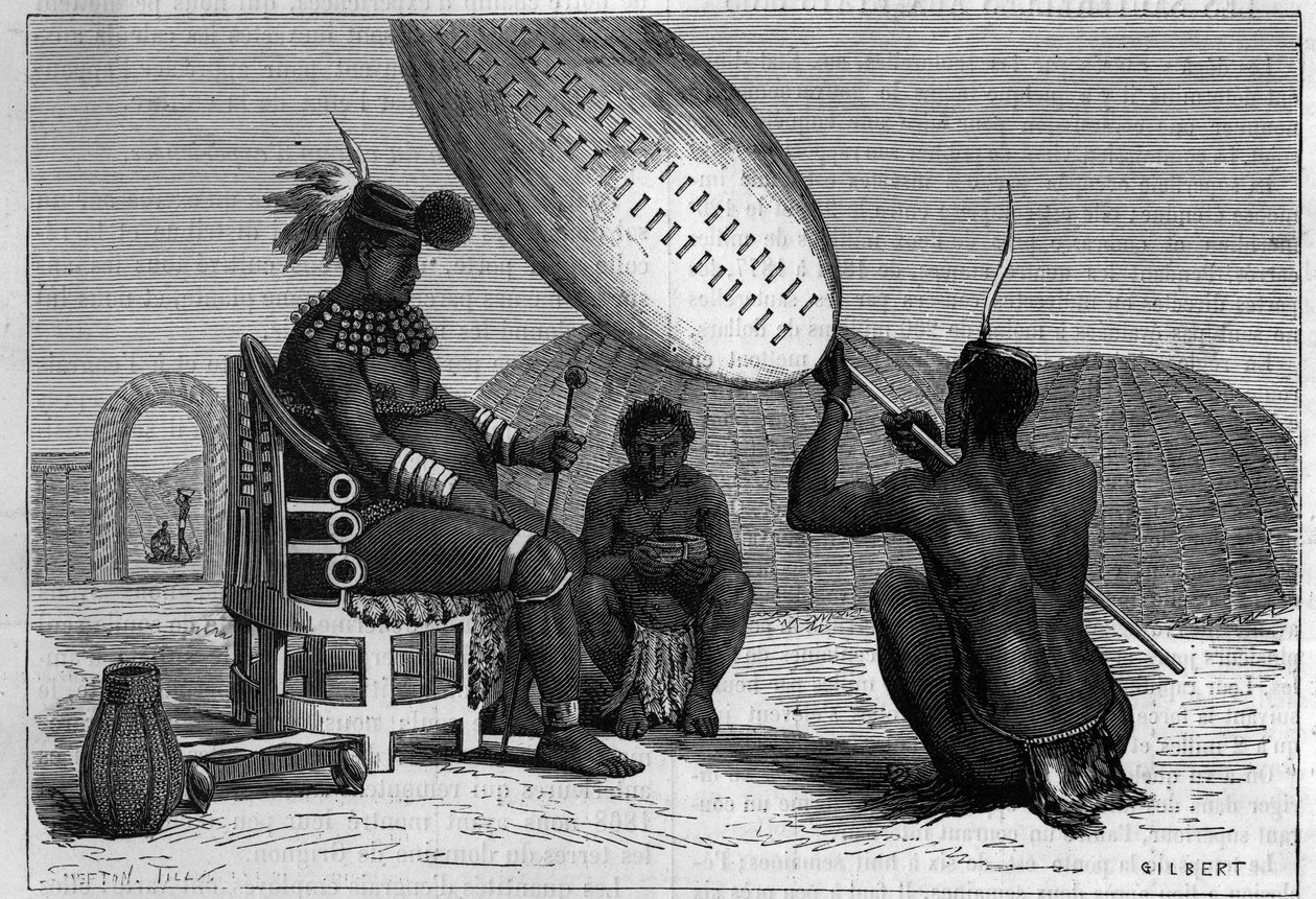 Panda, edesmennyt zulun kuningas. Kaiverrus "" Luontoon ": katsaus tieteisiin ja niiden sovelluksiin taiteeseen ja teollisuuteen "", 5. huhtikuuta 1879. tekijältä Unknown artist