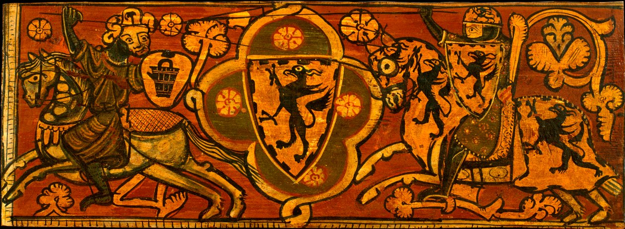 Paneeli, joka esittää taistelua kristityn ritarin ja muslimiritarin välillä - Kattopaneeli, jossa on taistelu kristityn ritarin ja muslimin välillä - Anonymous - c. 1300 - Tempera paneelissa - 24,2x66,3 - Museu Nacional d