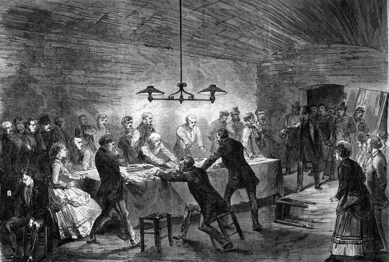 Paris 1870: Arrest toimii maanalaisessa uhkapelitalossa Rue de la Harpella. tekijältä Unknown artist