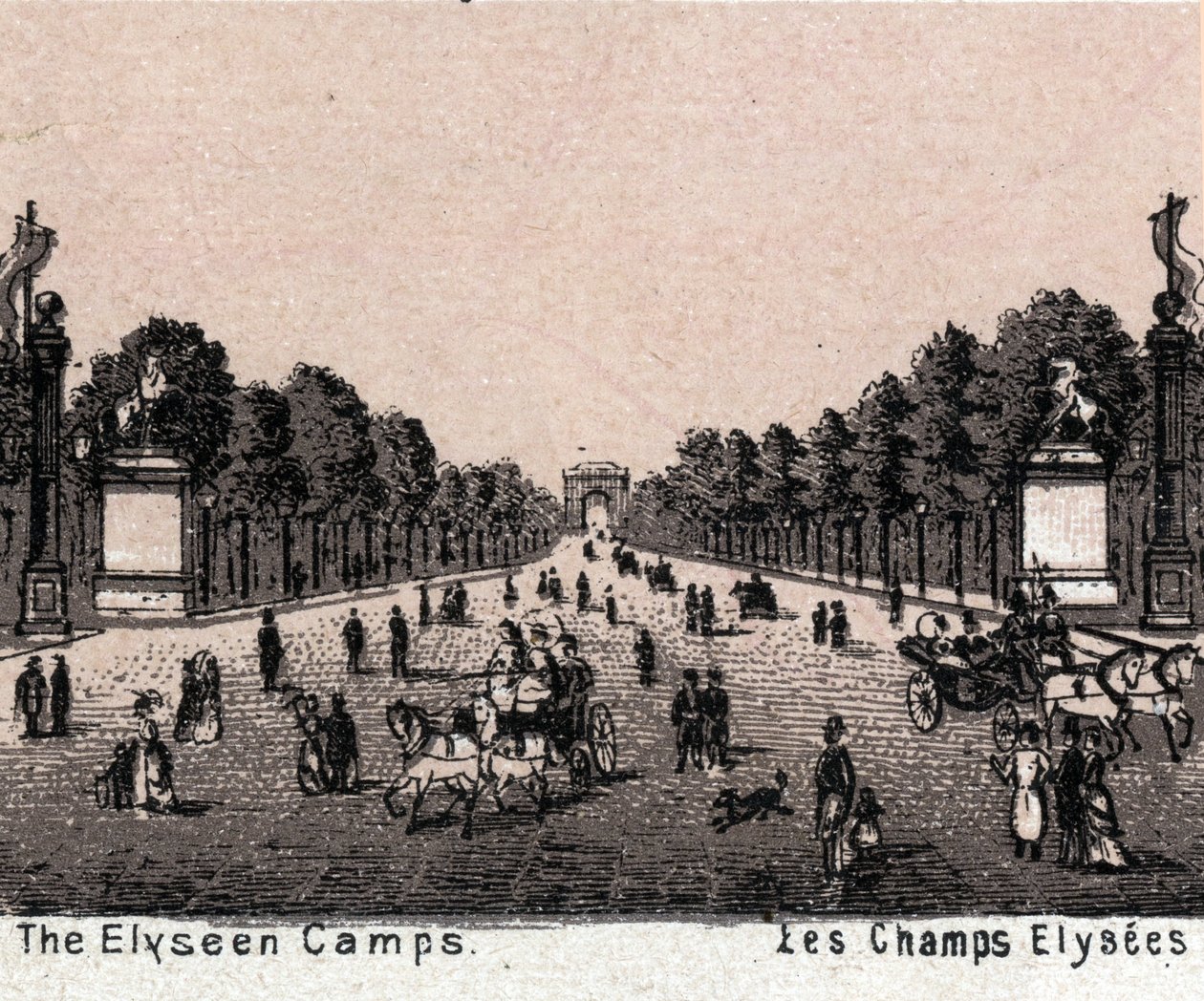 Pariisi, Ranska: näkymä Champs Elyseesille (Champs-Elysees). teoksessa "Maailma havainnollistaa 168 näkymää" Päiväämätön (1800-luvun loppu) tekijältä Unknown artist