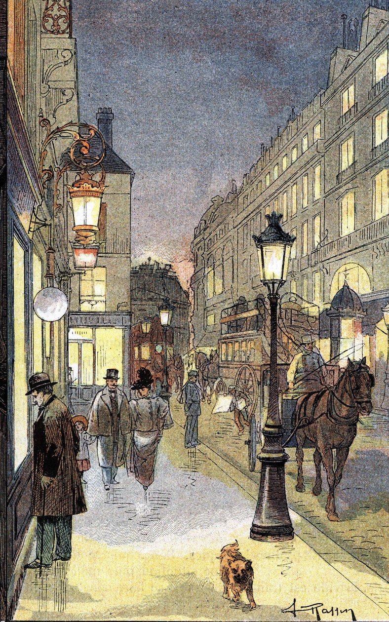 Pariisi yöllä, kuvitus 1800-luvun lopulla. tekijältä Unknown artist