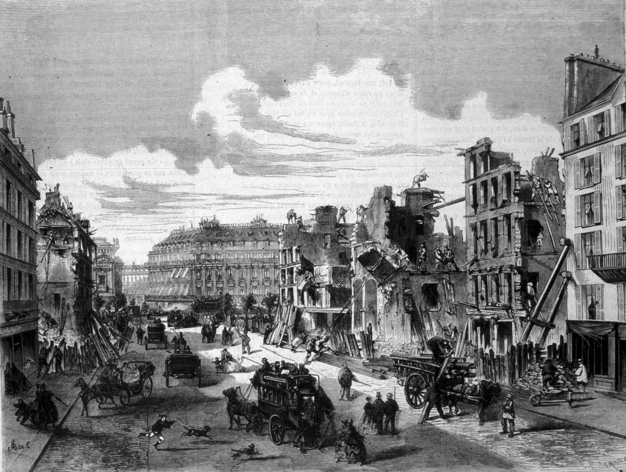 Pariisi, purku rue de la Paix rue de Reaumur -kadun avaamista varten. 1868. Kaiverrus 1800-luvulta. tekijältä Unknown artist