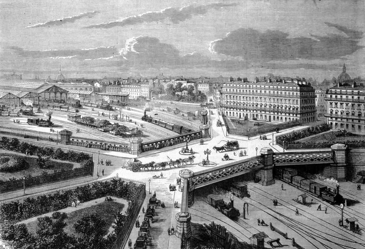 Pariisi, Euroopan uusi paikka läntisillä rautateillä. 1868. Kaiverrus 1800-luvulta. tekijältä Unknown artist
