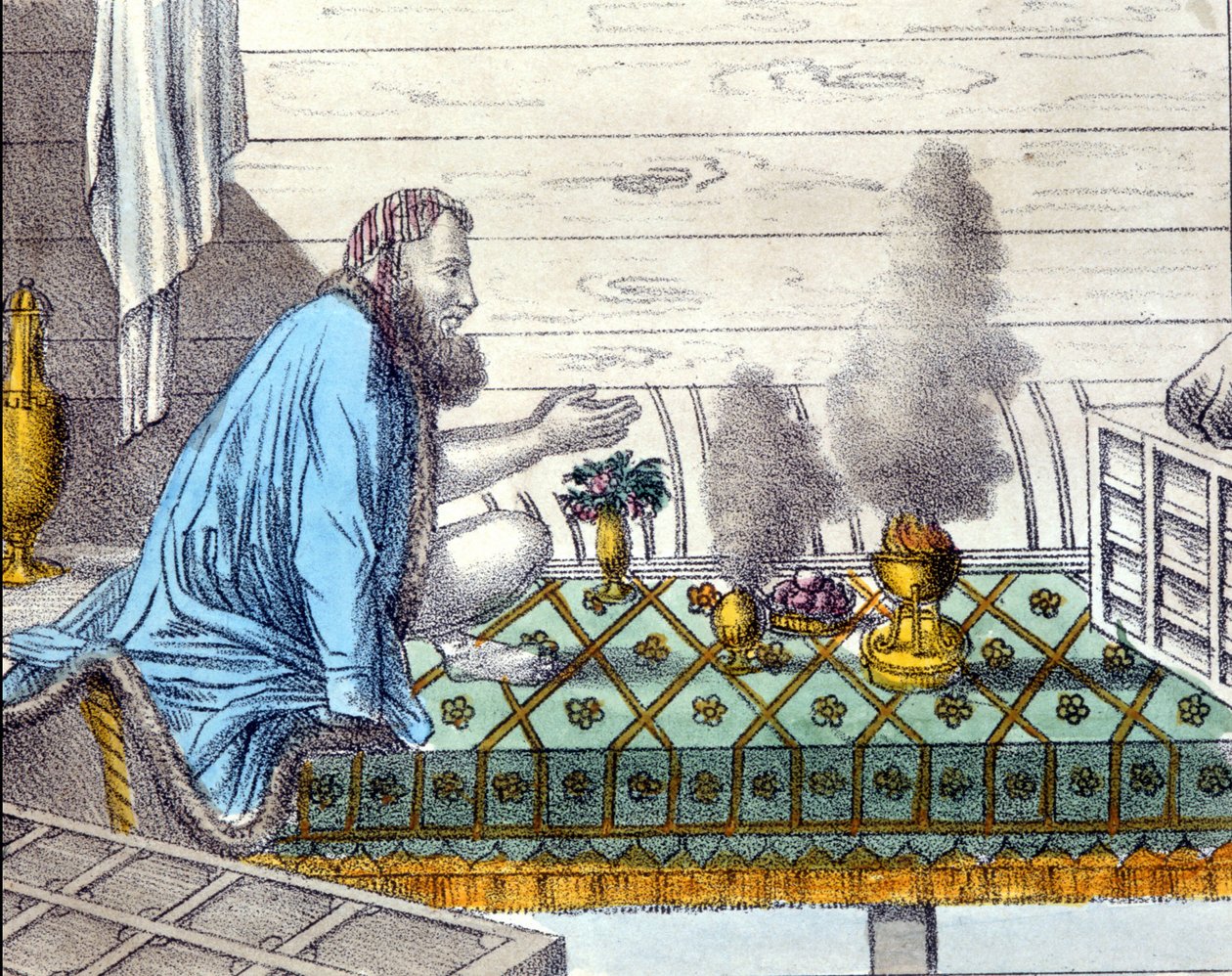 Parsis (Persian zoroastrilaisten jälkeläiset, jotka muuttivat Intiaan 800-luvulta lähtien) tulen palvonnassa. tekijältä Unknown artist
