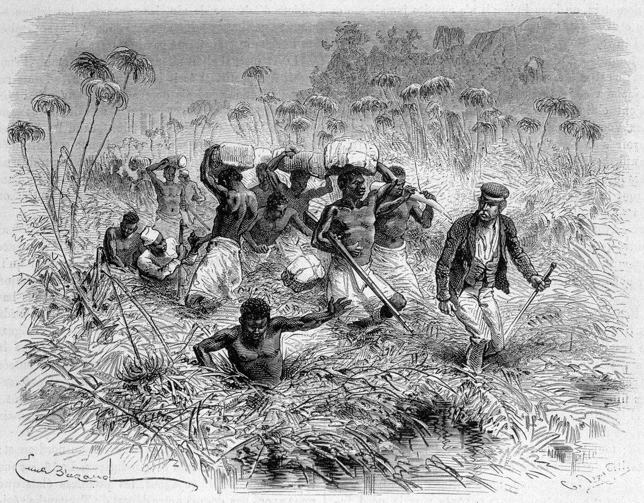 Chiseran kulku Livingstonen ja sen kantajien toimesta - "" Livingstonen viimeinen matka 1866-1873"" "" Maailman ympäri"", 2. sem. 1875 tekijältä Unknown artist